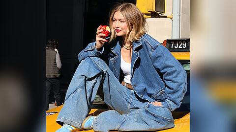 Gigi Hadid bei einem Fotoshooting in New York komplett in Denim.