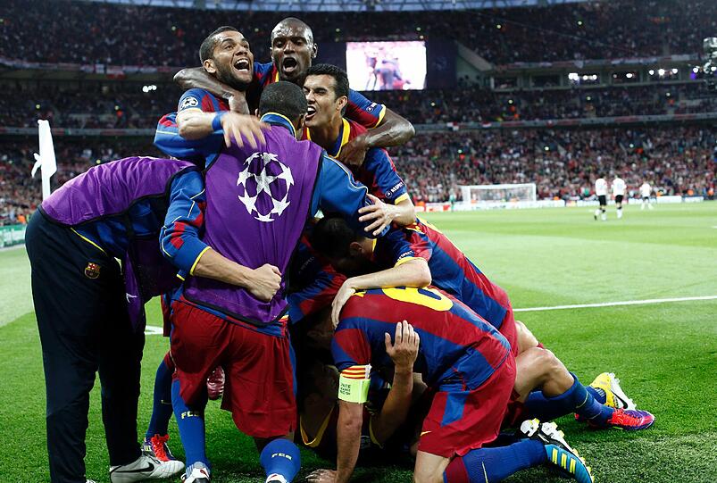 Jubel bei Barca: Zwei Jahre nach dem Champions-League-Triumph in Rom zeigte der spanische Meister auch am Samstagabend im Londoner Wembley-Stadion den Engländern die Grenzen auf