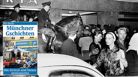 "Wo berittene Polizisten und ihre schnaubenden Tiere auftauchten, stoben die Leute kreischend auseinander": eine Szene aus der Leopoldstraße im Juni 1962.