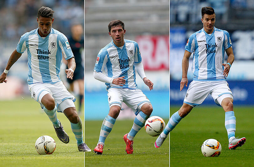 Rubin Okotie, Maxi Wittek und Stefan Mugosa (l.-r.) gelten als mögliche Wechsel-Kandidaten beim TSV 1860 München.