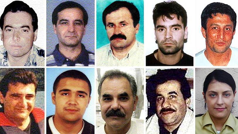 Die Mordopfer oben von links: Abdurrahim Ozudogru (Nürnberg) Mehmet Kubasik (Dortmund), Enver Simsek (Nürnberg), Mehmet Turgut, Süleyman Taskopru (Hamburg). Unten: Theodorus Boulgaridis (München), Halit Yozgat (Kassel), Ismail Yasar (Nürnberg), Habil Kilic (München) und die Heilbronner Polizistin Michele Kiesewetter. Die Mordopfer oben von links: Abdurrahim Ozudogru (Nürnberg) Mehmet Kubasik (Dortmund), Enver Simsek (Nürnberg), Mehmet Turgut, Süleyman Taskopru (Hamburg). Unten: Theodorus Boulgaridis (München), Halit Yozgat (Kassel), Ismail Yasar (Nürnberg), Habil Kilic (München) und die Heilbronner Polizistin Michele Kiesewetter.