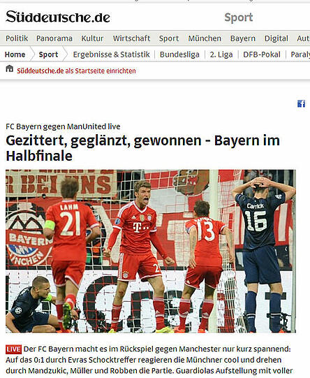 "Gezittert, geglänzt, gewonnen": So fasst die SZ das Spiel zusammen.