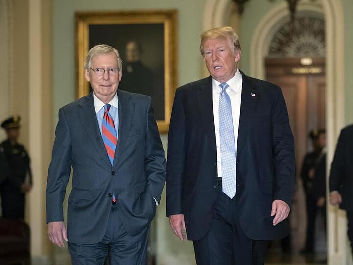 Der republikanische Mehrheitsführer im US-Senat, Mitch McConnell (l), und Präsident Donald Trump im Weißen Haus in Washington.