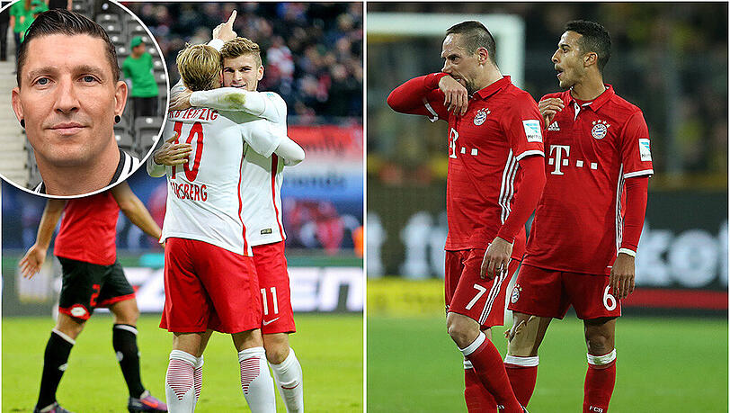 Links: Einen besseren Aufsteiger gab es noch nie: RB Leipzig um die Offensivstars Timo Werner (r.) und Emil Forsberg rockt die Liga. Rechts: Verlust der Tabellenführung: Die Bayern-Profis Franck Ribéry (l.) und Thiago nach dem 0:1 bei Borussia Dortmund. Links: Einen besseren Aufsteiger gab es noch nie: RB Leipzig um die Offensivstars Timo Werner (r.) und Emil Forsberg rockt die Liga. Rechts: Verlust der Tabellenführung: Die Bayern-Profis Franck Ribéry (l.) und Thiago nach dem 0:1 bei Borussia Dortmund.