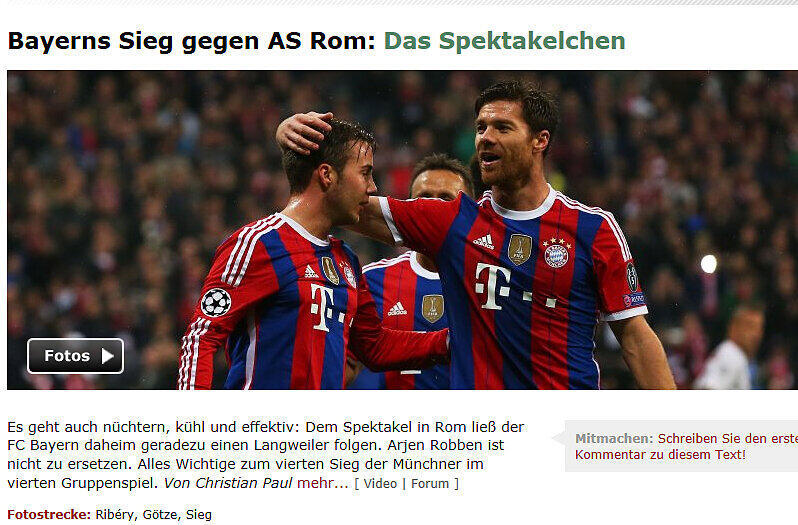 spiegelonline.de - Die Pressestimmen zum Sieg des FC Bayern gegen AS Rom in unserer Bilderstrecke zum Durchklicken!