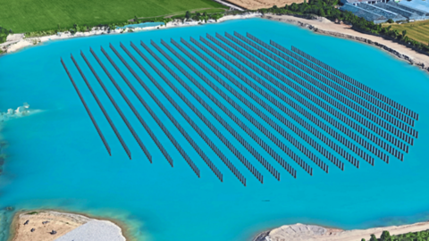 Eine Visualisierung der Photovoltaik-Anlage mit den stehenden Photovoltaik-Modulen. Foto: Sinn Power GmbH