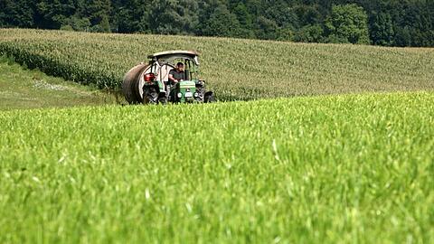 Ein Bio-Bauer fährt mit seinem Traktor über eine Wiese. Foto: Tobias Hase/Archiv