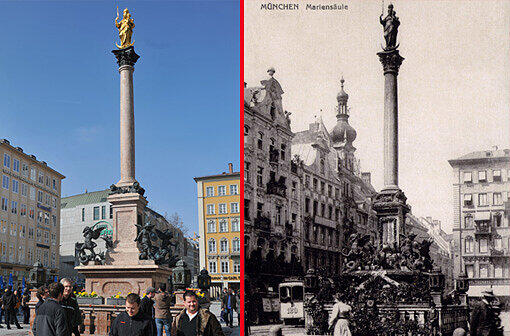 Neues Drumrum (vor allem der Kaufhof!), bekanntes Denkmal: Die Mariensäule immerhin steht immer noch auf dem gleichnamigen Platz.