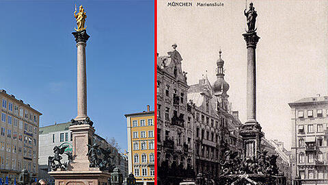 Neues Drumrum (vor allem der Kaufhof!), bekanntes Denkmal: Die Mariensäule immerhin steht immer noch auf dem gleichnamigen Platz.