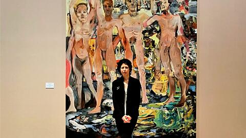 Zeigt her Eure Körper und geniert euch nicht, wenn die eine oder andere Partie an Maler wie Edouard Manet, Willem de Kooning, Marlene Dumas oder sonstwen erinnert, scheint die schüchtern posierende Cecily Brown ihrem Personal von "Straw Hat with Nudes" von 2021 zuzuraunen.