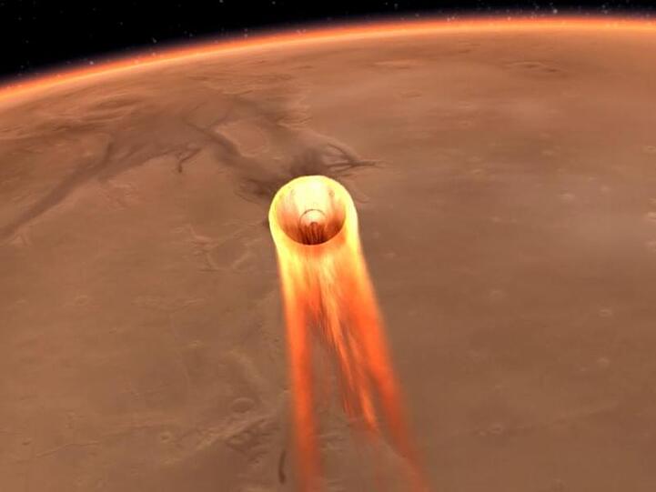 So stellt sich die Nasa den Landeanflug von "InSight" kurz vor dem Aufsetzen vor.