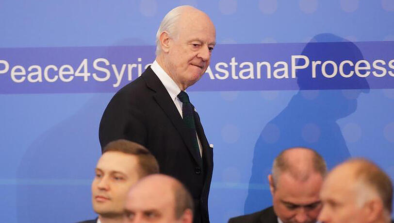 Der UN-Syrienbeauftragte Staffan de Mistura kommt am Montag in Astana zu neuen Syrien-Verhandlungen. Der UN-Syrienbeauftragte Staffan de Mistura kommt am Montag in Astana zu neuen Syrien-Verhandlungen.