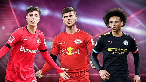 Wen schnappt sich der FC Bayern in der nächsten Transferperiode? Timo Werner (m.) ist ebenso ein Kandidat wie Kai Havertz (l.) und Leroy Sané. Taktisch würden sich einige Optionen bieten.