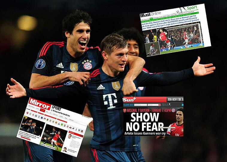 Der FC Bayern München schlägt Arsenal London mit 2:0 im Achtelfinale der Champions League. Wir haben die Pressestimmen zum Spiel gesammelt.