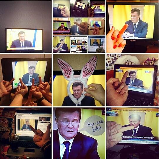 Auf Instagram zeigen zig Nutzer dem gestürzten Präsidenten der Ukraine, Viktor Janukowitsch, den Stinkefinger.