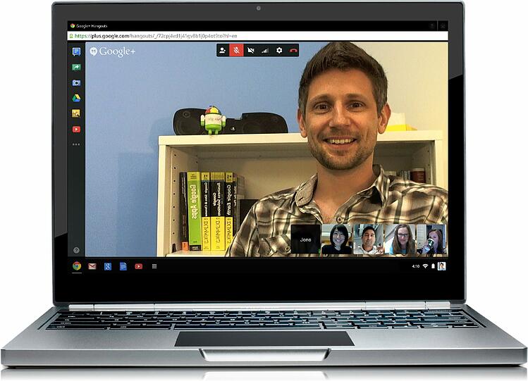 Google bietet mit Hangouts eine kostenlose Software für virtuelle Meetings.