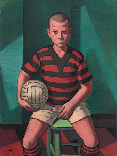 Kriil Zonws "Junge mit Fußball" von 1935 scheint schon den nächsten Angstgegner im Visier zu haben.
