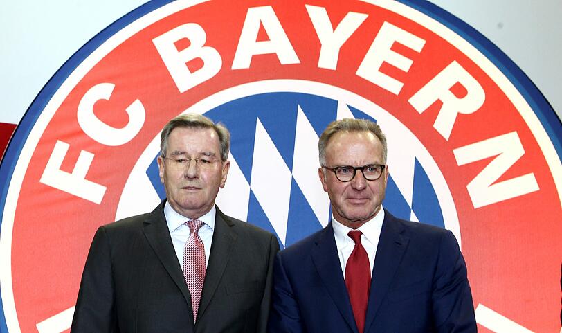Die Bosse haben Gutes zu verkünden: Präsident Karl Hopfner und Vorstandsvorsitzender Karl-Heinz Rummenigge.