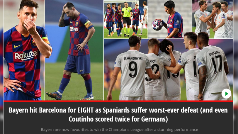 Der englische "Daily Mirror" beschreibt die historische Nacht als "schlimmste Niederlage aller Zeiten" für die Katalanen. "Sogar Coutinho trifft doppelt", steht in Klammern geschrieben.