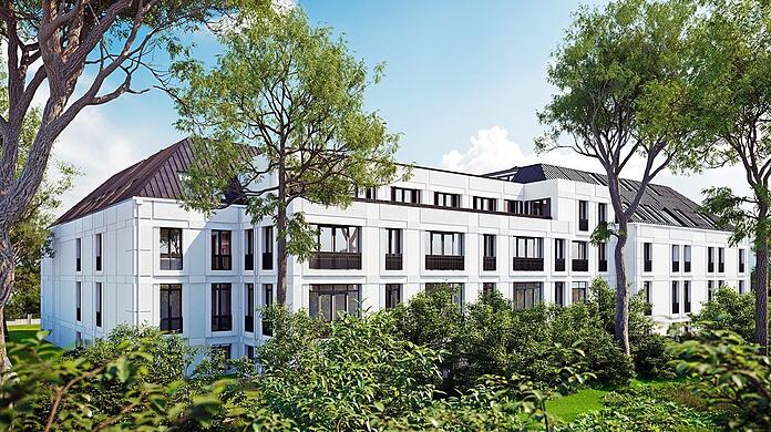 So soll es aussehen, wenn es fertig ist: das Haus mit 53 luxuriösen Seniorenwohnungen in Bogenhausen. Miete: 5000 bis 15 000 Euro.