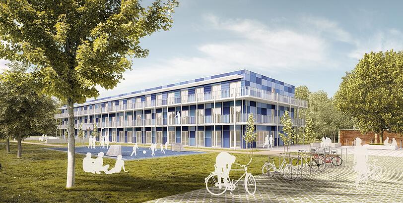 Vom Freisinger Architekturbüro Fiedler und Partner als Flüchtlingsunterkunft für Moosburg entworfen. Reinhard Fiedler diskutiert heute Abend in der Architektenkammer in München mit.