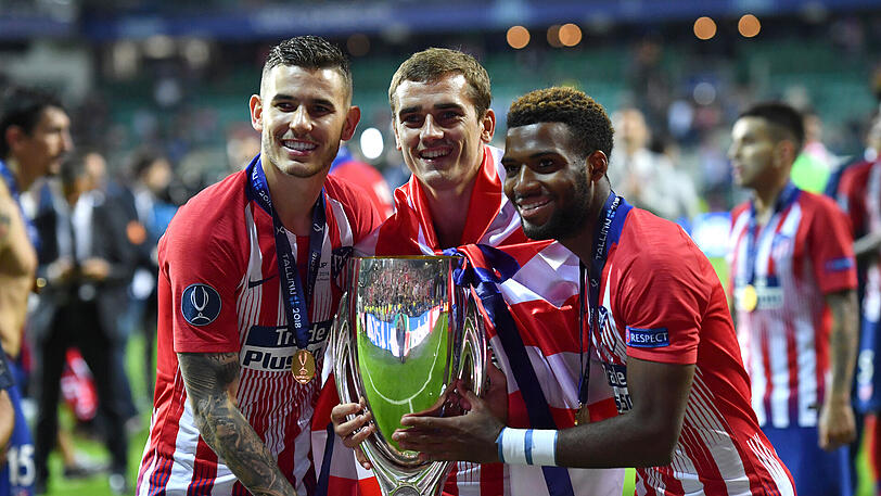 "Kumpels" aus Klub- und Nationalmannschaftszeiten: Lucas Hernández (l) und Antoine Griezmann (m).