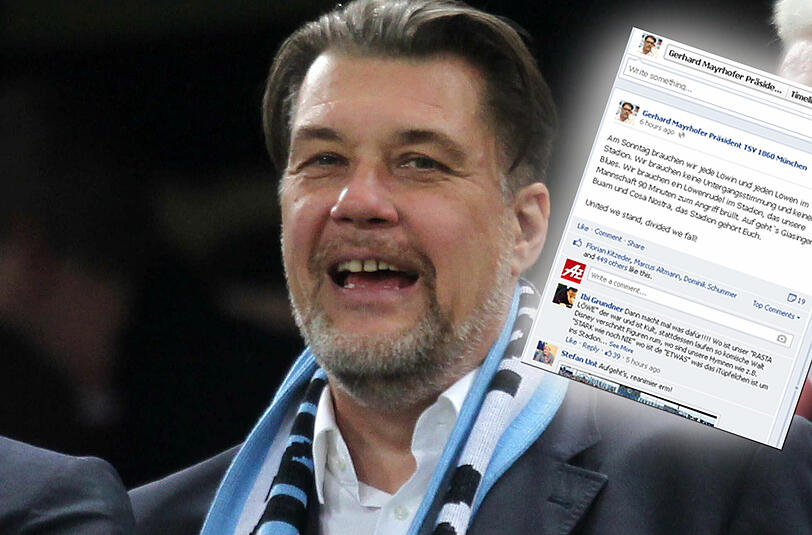 Lange hat er sich nicht mehr auf Facebook zu Wort gemeldet. Jetzt appelliert 1860-Präsident Gerhard Mayrhofer auf seiner Facebock-Seite an die Löwen-Fans, die Mannschaft im Stadion zu unterstützen.