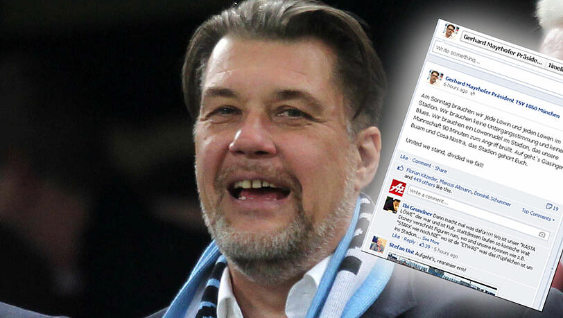 Lange hat er sich nicht mehr auf Facebook zu Wort gemeldet. Jetzt appelliert 1860-Präsident Gerhard Mayrhofer auf seiner Facebock-Seite an die Löwen-Fans, die Mannschaft im Stadion zu unterstützen. Lange hat er sich nicht mehr auf Facebook zu Wort gemeldet. Jetzt appelliert 1860-Präsident Gerhard Mayrhofer auf seiner Facebock-Seite an die Löwen-Fans, die Mannschaft im Stadion zu unterstützen.