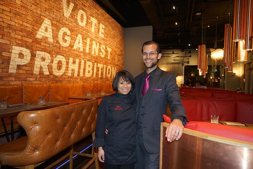 V. li. Chefin de Cuisine Lilian Schumann und Gastronom Michael Urban im deutsch-französischen Restaurant La Boheme.