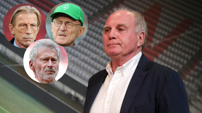 Uli Hoeneß und seine ewigen Widersacher: (von rechts oben) Willi Lemke, Christoph Daum und Paul Breitner