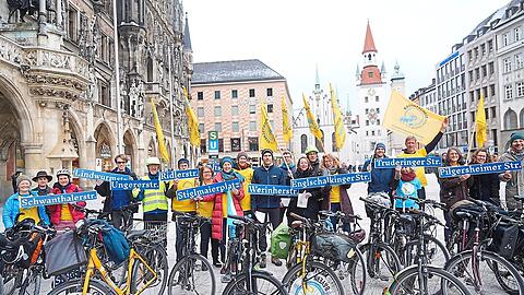 Radentscheid-Protest gegen die Stadt-Politik vor einigen Tagen am Marienplatz in München.