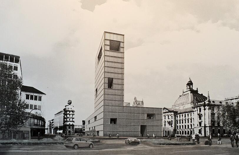 Dieser Turm soll ankommende Besucher Willkommen heißen: Das ist der Gedanke der Zweitplazierten Manuel Nagel, Tobias Herr und Luis Guiterrez von der Bauhaus-Universität Weimar.