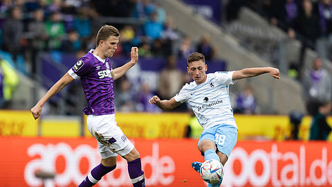 AZ-Note 3: Löwen-Talent Marius Wörl konnte bei seinem Drittliga-Startelf-Debüt in Osnabrück überzeugen - links VfL-Spieler Lukas Kunze.