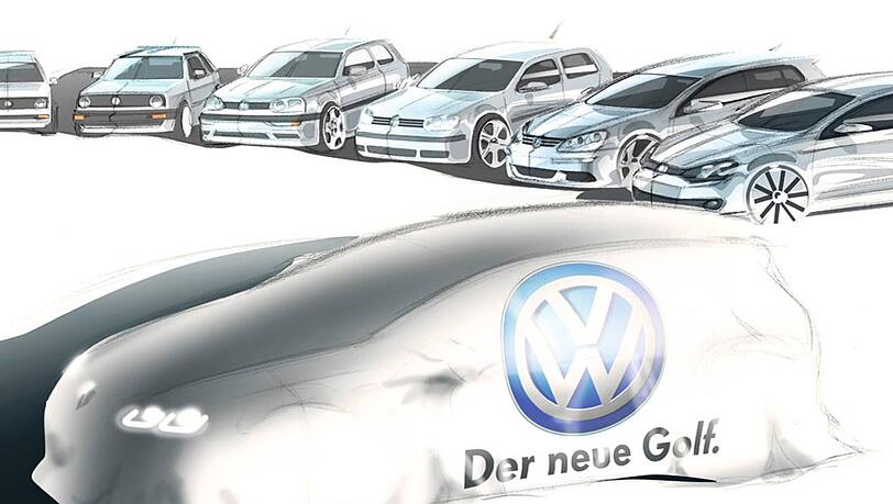 Sechs Zentimeter länger, flacher, U-förmige Tagfahrleuchten: Mit dieser Skizze beantwortet VW bisher alle Fragen nach dem Design des neuen Golf der siebten Generation. Sechs Zentimeter länger, flacher, U-förmige Tagfahrleuchten: Mit dieser Skizze beantwortet VW bisher alle Fragen nach dem Design des neuen Golf der siebten Generation.
