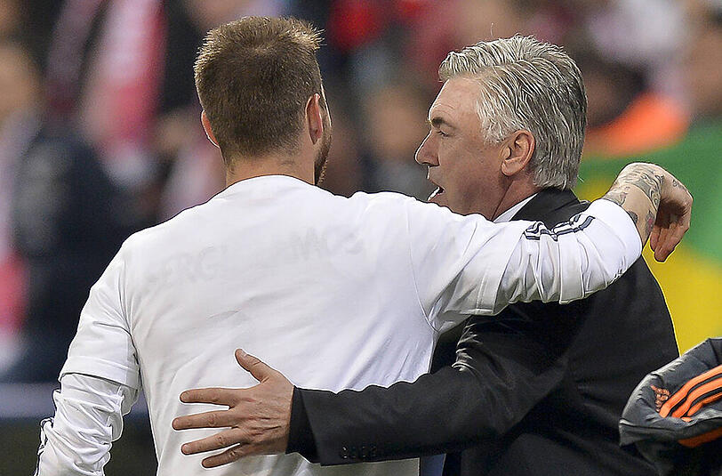 29. April 2014: Bei der letzten Bayern-Heimniederlage in der Champions League saß Carlo Ancelotti auf der Bank des Gegners. Real Madrid gewann nach dem 1:0 im Hinspiel auch das Rückspiel in München. Torschützen waren Sergio Ramos (links im Bild - 16./20.) und Cristiano Ronaldo (34./90.).