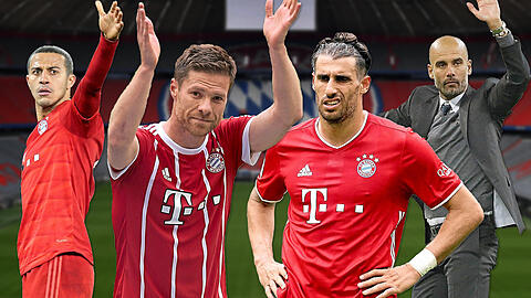 Sie waren und sind (noch) die Gesichter der spanischen Ära bei Bayern: Thiago, Xabi Alonso, Javi Martínez und Pep Guardiola (von links).
