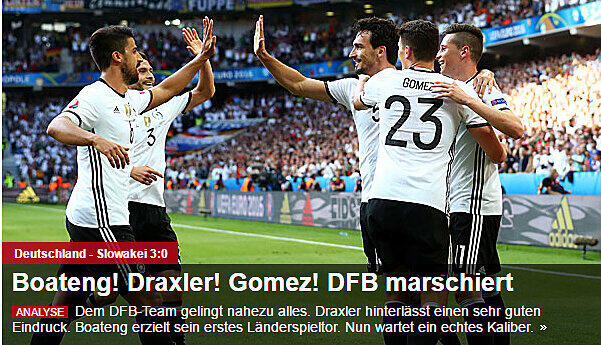 Spox.com: "Boateng! Draxler! Gomez! DFB marschiert"