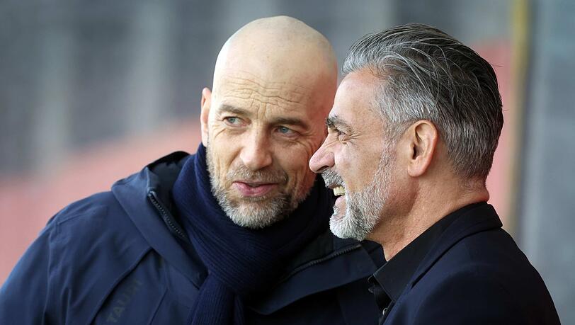 Investor Ismaik will Fakten in der Trainerfrage sehen, Sportgeschäftsführer Gorenzel (l.) und Coach Jacobacci führen Gespräche.