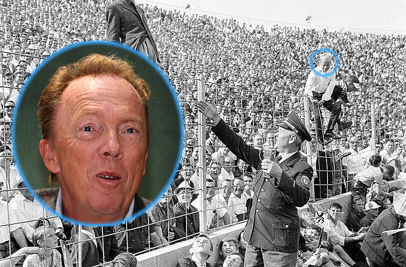 &bdquo;Ein, zwei Mal bin ich beim Torjubel runtergefallen&ldquo;: Peter Cassalette (rechts im blauen Kreis) als Bub 1965 im Grünwalder Stadion.
