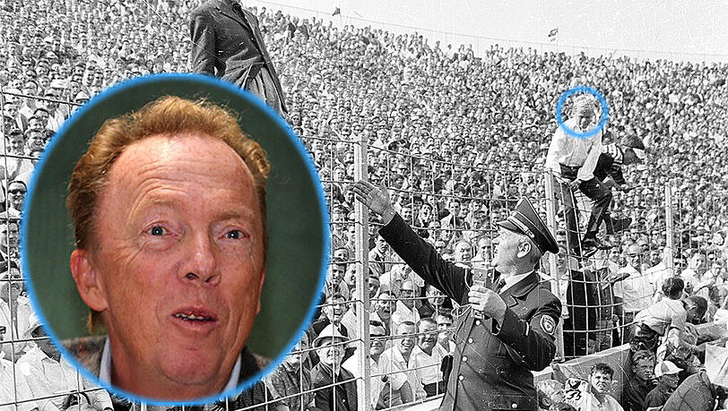 &bdquo;Ein, zwei Mal bin ich beim Torjubel runtergefallen&ldquo;: Peter Cassalette (rechts im blauen Kreis) als Bub 1965 im Grünwalder Stadion.