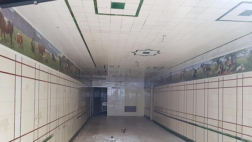 Jugenstilornamente und Bemalung an der Wand: Blick in den Laden im EG der Nummer 11. Jugenstilornamente und Bemalung an der Wand: Blick in den Laden im EG der Nummer 11.