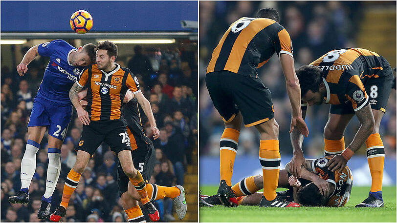 Nach einem Zusammenprall mit Gary Cahill (l.) erlitt Ryan Mason von Hull City einen Schädelbruch.