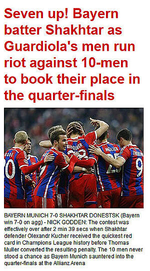 "Seven up!" schreibt die englische Daily Mail über das Sieben-Tore-Spektakel der Bayern.