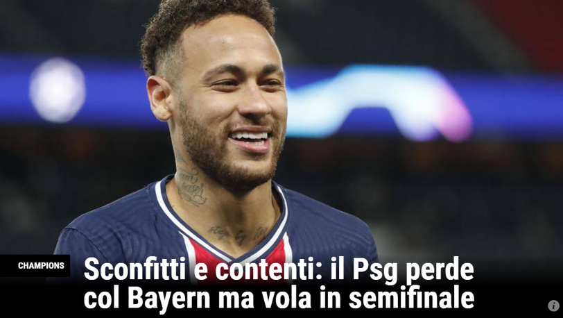 Die italienische "Gazzetta dello Sport" titelt: "Besiegt aber glücklich: PSG verliert gegen die Bayern, fliegt aber ins Halbfinale."