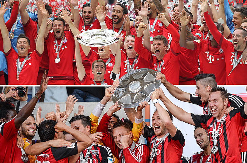 Zwei amtierende Meister &ndash; in zwei unterschiedlichen Ligen: Der FC Bayern (oben) und der FC Ingolstadt.
