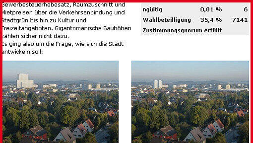 Diese beiden Bilder stellt die Bürgerinitiative "Stadt mit Maß" einander gegenüber, um gegen den Bau zweier Hochhäuser in Unterschleißheim mobil zu machen. Ihr Bürgerentscheid war erfolgreich. Diese beiden Bilder stellt die Bürgerinitiative "Stadt mit Maß" einander gegenüber, um gegen den Bau zweier Hochhäuser in Unterschleißheim mobil zu machen. Ihr Bürgerentscheid war erfolgreich.