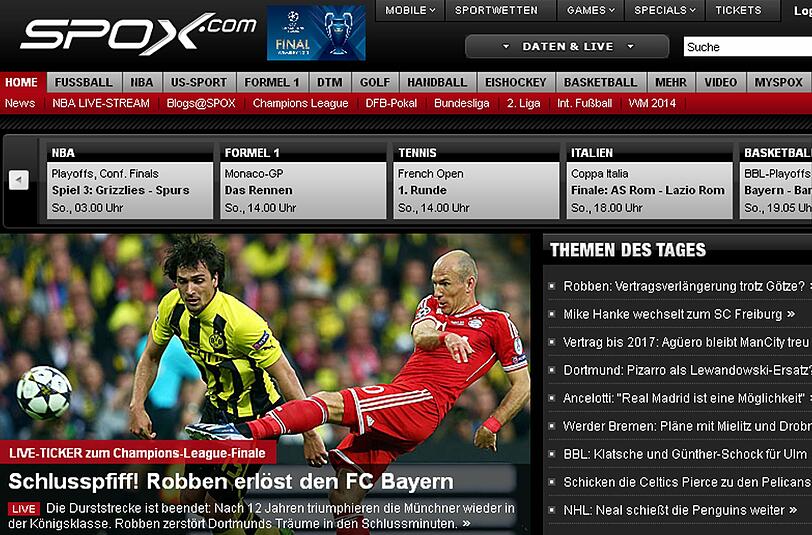 Auch bei Spox dreht sich alles um den Holländer: "Schlusspfiff! Robben erlöst den FC Bayern"