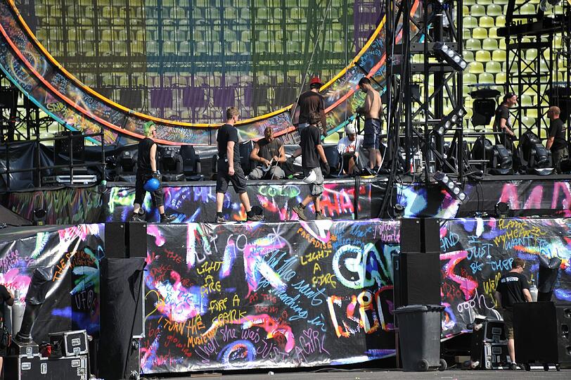Coldplay spielen am Mittwoch im Olympiastadion. Die Vorbereitung für diesen außergewöhnlichen Abend sind im vollen Gange. Die Bilder vom Aufbau