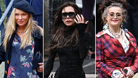 Kate Moss,Victoria Beckham und Helena Bonham Carter (v.l.n.r.) beim Gedenkgottesdienst für Vivienne Westwood in London.