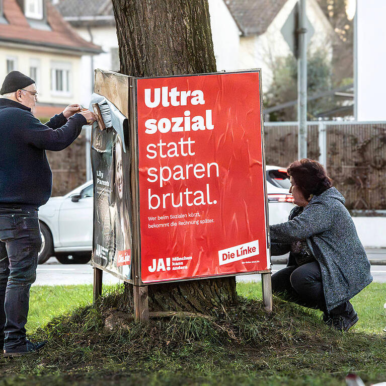 Im Kommunalwahlkampf hat Die Linke in M&uuml;nchen diese Plakate geklebt und Erfolg gehabt. Zum ersten Mal bildet sie eine eigene Fraktion.